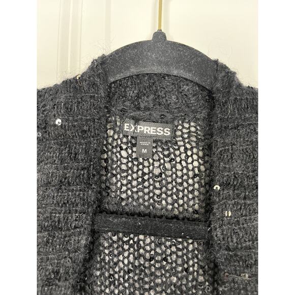 Express Y2K Sequin Black Cardigan Sweater Size M Wool Angora Blend - Picture 3 of 5